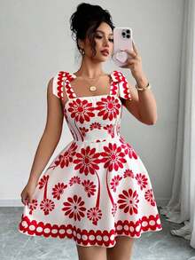 Vestido de tirantes sin mangas con estampado floral, diseño de corbata, que ceñe la cintura, para mujer, nueva moda casual para primavera/verano - Multicolor - Ver 7