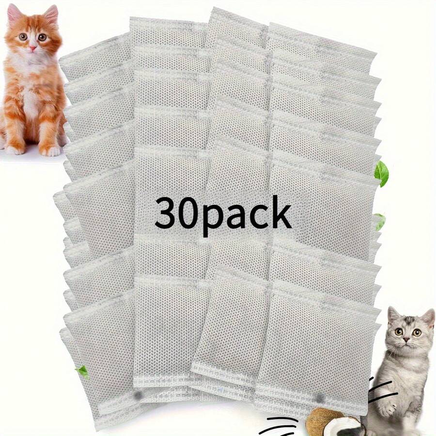 30pcs Natural Activated Charcoal Deodorizer Pads, Suitable For Cat Litter Box, Odor Control Replacement Filter, Ideal For Automatic Litter Box, Absorbs Unpleasant Odors - None - View 1