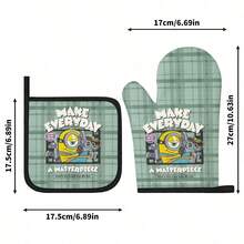 名创优品小黄人浅绿色格子复古隔热烤箱手套及防滑厨房隔热垫 | 适用于烹饪、微波炉和烧烤 | 日常厨房必备 - Black Trim - 查看 5