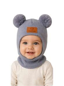 1pc Infant Toddler Newborn Heart Pattern Decor Warm Knitted Hat New Style Children Warm Face Mask Hat Suitable For Autumn/Winter Daily Use - Heart-shaped Double Balls - View 8