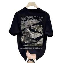 [Ropa de Hombre de Alta Calidad]Camiseta de Manga Corta de Algodón Puro, Versátil, Corte Holgado, Estampado Minimalista, Diseño Creativo, Marca de Moda F7AO - 250 g de algodón puro - periódico negro - Ver 5