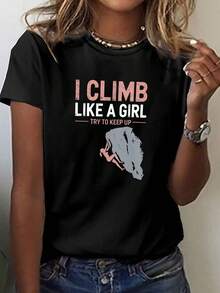 1 pieza de ropa de primavera/verano: Camiseta estampada Boulder para mujer, de manga corta y cuello redondo, top casual, ropa de fiesta elegante para mujer en primavera/verano, regalo de festividades - Negro - Ver 2