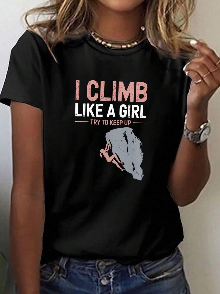 1 pieza de ropa de primavera/verano: Camiseta estampada Boulder para mujer, de manga corta y cuello redondo, top casual, ropa de fiesta elegante para mujer en primavera/verano, regalo de festividades
