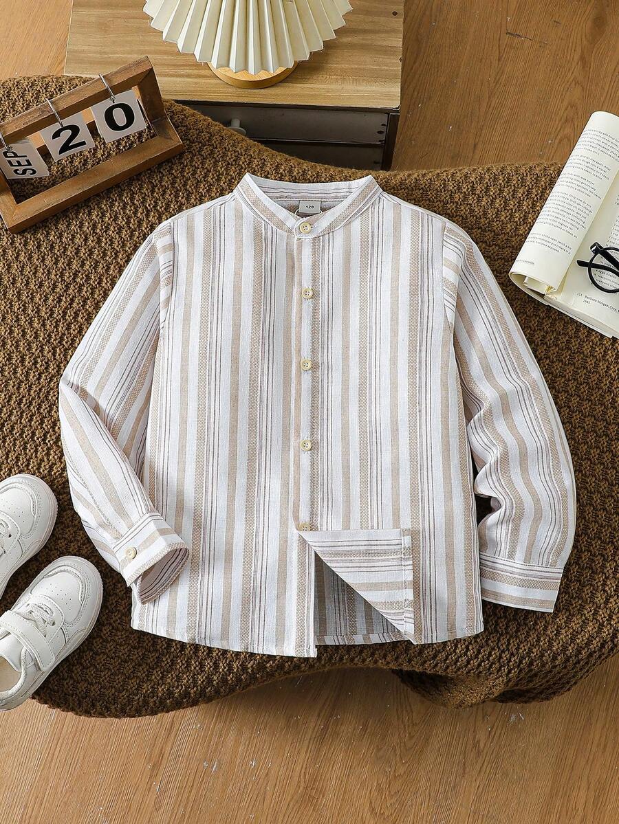 Camisa delgada de manga larga con cuello para niño preadolescente, estilo universitario, otoño - Albaricoque - Ver 1