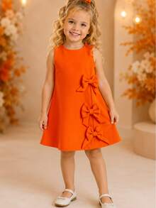 Children's Dress Blogger Elegant Charming Girl Details In Bows On The Sides Fashion Look Light Perfect Comfortable Sophisticated Party Outing Gift Usual Fashion Comfortable Mini Diva Loose  Delicate Versatile Practical Photo Shoot Fashion Skirt Flared - 橘色 - 查看 2