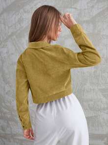 Cazadora con bolsillo con solapa de hombros caídos de pana - Amarillo - Ver 4