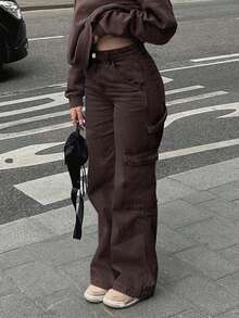 NVFelix 2026 Nuevos jeans de tiro alto, rectos y holgados para mujeres, elegante estilo casual Y2K streetwear, adecuado para primavera/verano - Marrón oscuro - Ver 6
