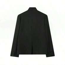 TF.MLN Chaqueta blazer de mujer de unicolor de manga larga y abotonadura sencilla, abrigo de cuello alto de moda vintage profesional para mujer, para otoño y primavera - Negro - Ver 7