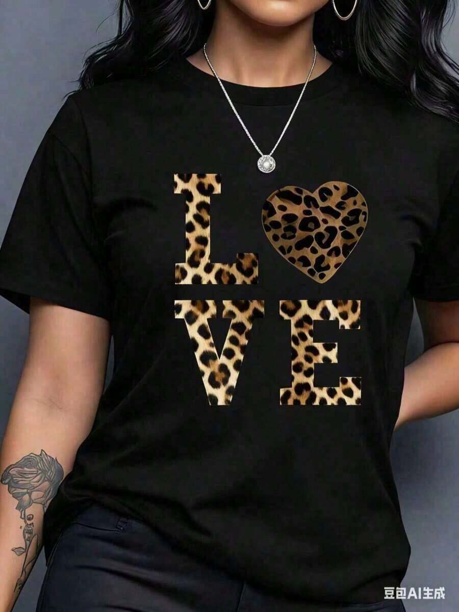Women's Casual And Versatile Short-Sleeved T-Shirt With Cherry Print And Round Neck, Comfortable Summer Cotton Short-Sleeved T-Shirt For Men And Women - 黑白 - 查看 1