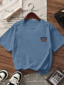 Tween Boys' Graphic Print Short Sleeve T-Shirt, Student Youth Casual Summer Top - Dusty Blue - View 4