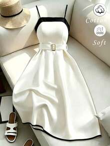 Vestido corto negro y blanco para mujer, vestido de primavera/verano con cinturón, vestido de moda, vestido midi negro, vestido elegante negro y blanco, vestido elegante para mujer, ropa de mujer, vestido de mujer, vestido formal, vestido de alta calidad, vestido impresionante - Blanco y Negro 3 - Ver 9
