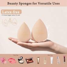 Makeup Sponge Set Blender Sponges Latex-Free Beauty Makeup Sponges 7 Pcs With 1 Travel Container Case For Blending Foundation Liquid Cream And Powder Beige - Beige - View 5