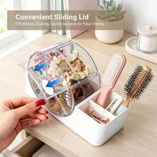 Hair Accessories Organizer With Hair Brush Holder, 5-Layer Rotatable Makeup Brush Holder Hair Clip And Hair Accessories, Desktop Organizer Cotton Swab, Bathroom Accessories (White) - White - View 11
