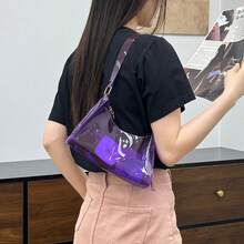 女士时尚果冻透明单肩包，新款PVC法棍包 - 紫色 - 查看 6