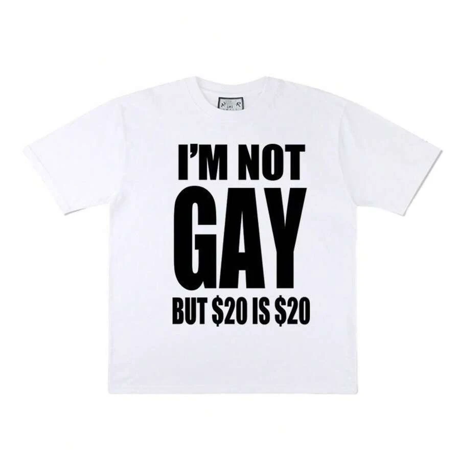 IM NOT GAY Camiseta de manga corta para hombre y mujer, con un chiste en inglés, divertida, estilo americano, talla grande, de verano, efecto adelgazante, de nicho, casual. - Blanco - Ver 1