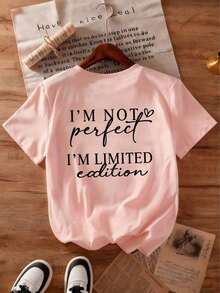 Limited Edition Printed T-Shirt For Women | I'm Not Perfect, Fashionable White T-Shirt For Spring/Summer, Casual, Round Neck And Short Sleeve - 糖果粉紅色 - 查看 6