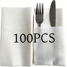 內置餐具袋 - 每包 200/100/50/30/4/2 個，非常適合婚禮、派對和各種活動。白色亞麻餐巾套裝，預折疊設計，適用於婚禮、晚餐派對和餐廳活動，家居裝飾 - 奶油白 - 查看 13