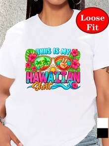 Camisetas ligeras con estampados gráficos, camisa hawaiana, estampado de vacaciones en la playa, camiseta de manga corta con cuello redondo, top casual de primavera/verano, ropa de mujer de talla grande, 100% algodón, opción popular. - Blanco - Ver 3