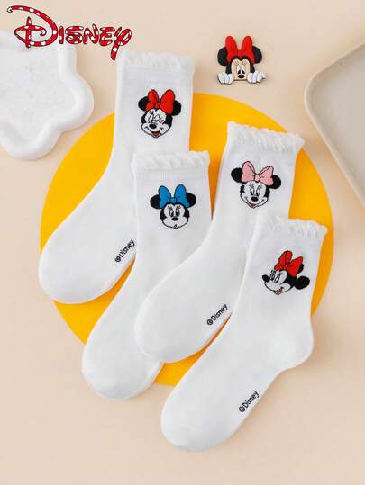 Disney 1/4/8 双装迪士尼米妮女士中筒袜 - 卡通可爱趣味表情彩色蝴蝶结泡泡袜口 - 轻薄透气舒适，适合户外日常穿着，男女通用，春夏款