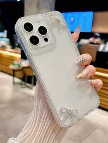 1件大孔透明TPU水鑽蝴蝶結手機殼，適用於Apple，高清透明背殼手機殼，適合 11/12/13/14/15/16/16 Pro Max/18/18 Pro/18 Pro Max，透明硬殼保護套，高級手感，兼容 17/17 Pro/17 Pro Max/Air/XS/XR/XS Max/11 Pro Max - 透明2 - 查看 3