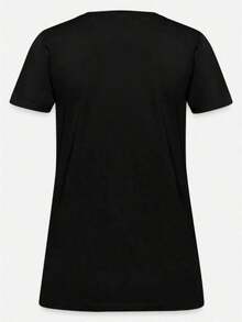 Women's Casual Crew Neck T-Shirt With The Phrase "I Love Hard But I Hit Harder", 100% Polyester Knit Fabric, Regular Length, Alphabet Pattern - Spring/Summer/Autumn Fashion Blouses For Women - 黑色 - 查看 3