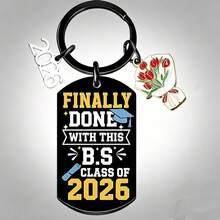 1pc Black Military Tag Graduation Keychain, 2026 CLASS OF Inspirational Pendant, Tulip Accessory Gift - Black - View 2