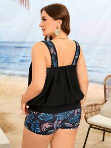 Swim Lushoire 2 piezas Traje de baño tankini con estampado digital, con control de barriga, tirantes anchos y espalda de nadadora, adecuado para playa y vacaciones, tallas grandes - Multicolor 3 - Ver 2