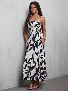 Vestido largo elegante de mujer con estampado y cintura ceñida - Multicolor 6 - Ver 4