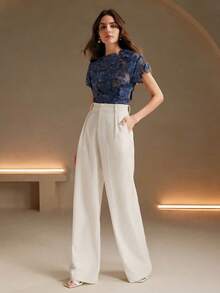 Blusa romántica con bordado en 3D de flores multicorror - Azul marino - Ver 6