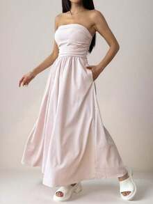 Vestido bandeau informal a rayas para mujer - Rosa Pálido - Ver 4