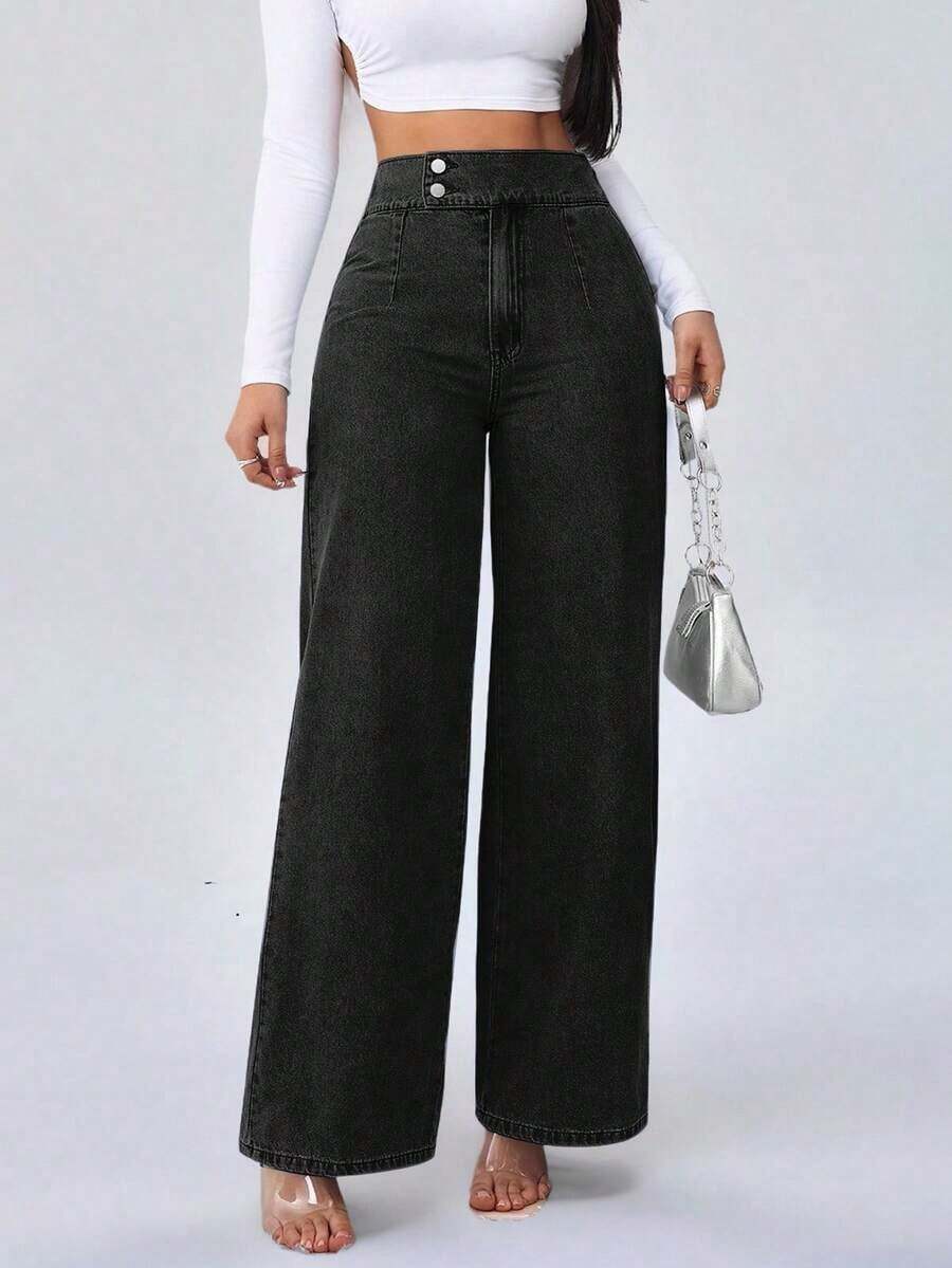 Tall Pantalones vaqueros para mujer de cintura alta, estilo casual, pierna ancha y recta, color azul, para mujeres de estatura alta - Negro - Ver 1