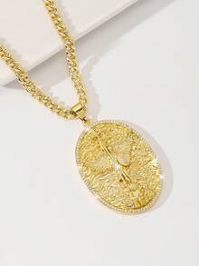 1pc Vintage Gold-Tone Cross & Shield Pendant Necklace With Cubic Zirconia, Suitable For Christmas/Thanksgiving/Halloween/Mother's Day/Valentine's Day, Gifts For Couples/Friends/Godparents, Catholic First Communion, Daily & Holiday Wear - Yellow Gold - View 6
