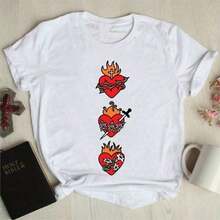 Women's T-Shirt With Colorful Butterfly And Petal Print For A Super Happy Summer, Fashionable Short Sleeve Round Neck T-Shirt, Cute Cartoon T-Shirt For Women, Women's Clothing - 青銅 - 查看 6
