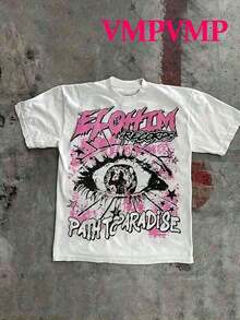 Camisetas Casuales Premium Unisex Lindas para Verano para Mujer (Impresión a Doble Cara) con Estampado de Ojos Rosados, 100% Algodón Puro - Camiseta de Manga Corta Cómoda y Vibrante de Estilo Urbano de Verano, Diseño Genial Retro para Uso Diario Masculino - Camiseta Unisex Vintage de Estilo Urbano, Holgada, de Algodón, Manga Corta y Cuello Redondo - Blanco - Ver 6