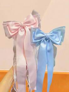 1/5pcs Set Style Satin Chiffon Bow Ribbon Hair Clips, Bowknot Hair Clips With Flowing Ribbons - Multicolor - View 5