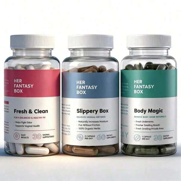 Her FantasyBox Feminine Care 3-Pack: Fresh & Clean (30ct), Slippery Box (60ct), BodyMagic (30ct) |     Natural Formula For Balanced PH, Intimate Moisture & Body Odor Control