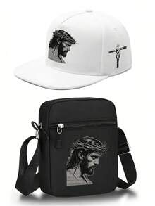 1件/2件装耶稣十字架图案棒球帽和斜挎包套装，街头时尚户外运动可调节平沿帽和单肩包，适合日常佩戴或作为礼物 - 彩色 - 查看 7