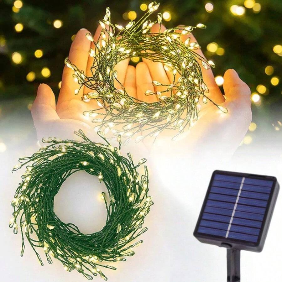 Đèn dây trang trí hình pháo hoa năng lượng mặt trời, 100/200/300 đèn LED lấp lánh, tạo không gian lãng mạn cho hàng rào sân vườn dịp Giáng sinh và Lễ tình nhân. - Đường màu xanh đậm chạy bằng năng lượng mặt trời - Xem 1
