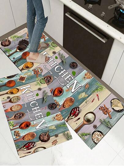 1/2pcs Modern Farmhouse Retro Seasoning Kitchen Mat, Anti-Fatigue, Non-Slip, With Buffer, Standing, Washable, Comfortable, Can Be Used As A Desk Or Kitchen Carpet.