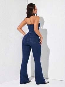 Pantalones bib y mono vaqueros para mujeres, estilo minimalista y casual para uso diario - Azul 3 - Ver 2