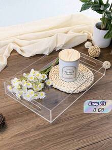1pc Acrylic Transparent Display Storage Rack, Acrylic Tray With Embedded Handle, Transparent Sturdy Acrylic Tray With Handle, Coffee, Appetizer, Breakfast, Butler Tray - Kitchen Countertop And Vanity Storage Box, Modern Elegant Rectangular Acrylic Plastic Decorative Tray, Transparent Tray With Transparent Handle, Food Fruit Display, Cosmetic Perfume Storage, Suitable For All Occasions - Clear - View 2