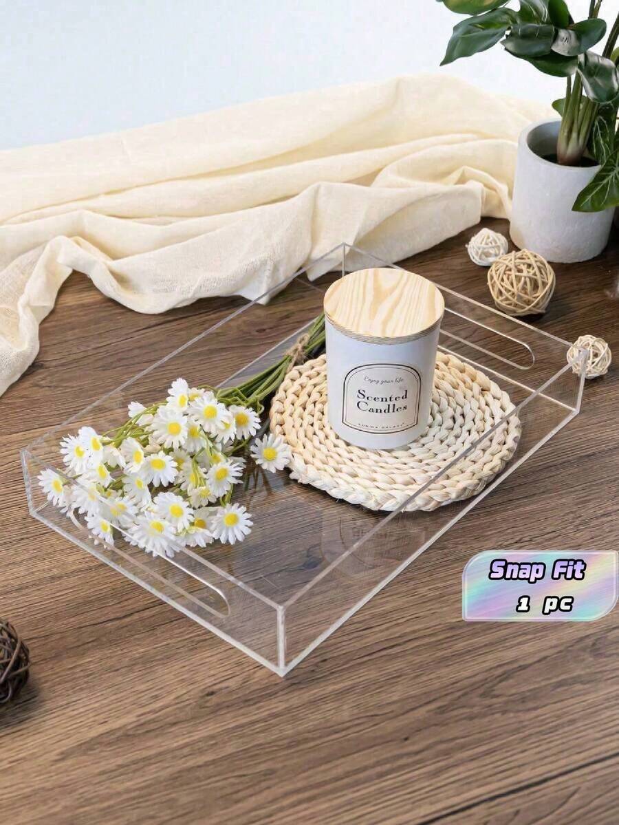 1pc Acrylic Transparent Display Storage Rack, Acrylic Tray With Embedded Handle, Transparent Sturdy Acrylic Tray With Handle, Coffee, Appetizer, Breakfast, Butler Tray - Kitchen Countertop And Vanity Storage Box, Modern Elegant Rectangular Acrylic Plastic Decorative Tray, Transparent Tray With Transparent Handle, Food Fruit Display, Cosmetic Perfume Storage, Suitable For All Occasions