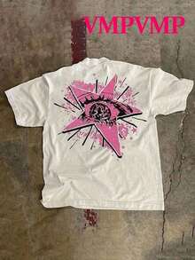 Camisetas Casuales Premium Unisex Lindas para Verano para Mujer (Impresión a Doble Cara) con Estampado de Ojos Rosados, 100% Algodón Puro - Camiseta de Manga Corta Cómoda y Vibrante de Estilo Urbano de Verano, Diseño Genial Retro para Uso Diario Masculino - Camiseta Unisex Vintage de Estilo Urbano, Holgada, de Algodón, Manga Corta y Cuello Redondo - Blanco - Ver 2