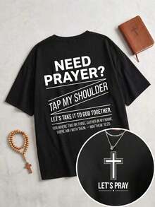 Lindas Camisetas Unisex Casuales Premium ¿Necesitas Oración? Camiseta Gráfica Unisex de Algodón Suave "Tap My Shoulder" – Inspiración de Fe Cristiana con Versículo Bíblico, Ropa Casual Urbana - Negro - Ver 6