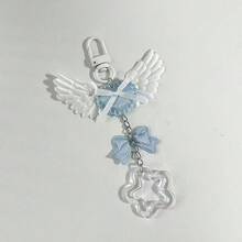 1件装女士INS风蓝白天使心形钥匙扣，镂空星形吊坠挂件，女友礼物，包包钥匙链配饰 - 彩色 - 查看 3