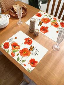 1 pieza Mantel individual de lino con estampado floral, tapete para desayuno, posavasos de café, base para tazón, accesorio de cocina, fácil de limpiar, apto para el hogar, restaurante, decoración del comedor, regalo festivo, regalo para amigos, set multipieza - Multicolor - Ver 2