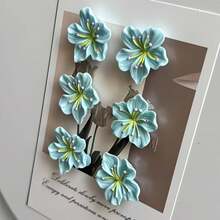 6/10/15 Stück blaue niedliche Blumen-Dekorations-Magnetaufkleber 3D Heim-Messageboard-Magnete Pfirsichblüten-Kühlschrankmagnete, geeignet für Heimdekoration, Raumdekoration, Schreibtischzubehör, Urlaubsgeschenke für Freunde, Party-Mitbringsel - Blau - Übersicht 7
