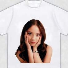 Camiseta con estampado de retrato de chica linda, estilo Y2K, informal, estilo urbano, holgada, de manga corta, de algodón, estilo Harajuku1 - Blanco - Ver 1