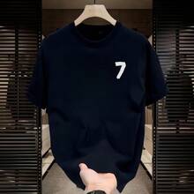 [Zona de 10% de Descuento]  de Outlet: Camiseta de Manga Corta Estilo Americano, Tejido Grueso, Corte Holgado, Cuello Redondo - Blanco - Ver 6