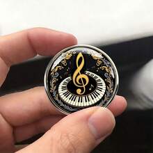 2D FLAT Classical Music Element Stainless Steel Brooch, Treble Clef & Piano Keyboard Pattern Pin, Retro Floral Decor Music Lover Accessory, Fashionable Clothing & Bag Decoration, Artistic Music Symbol Brooch, Popular Creative Accessory - A - View 5